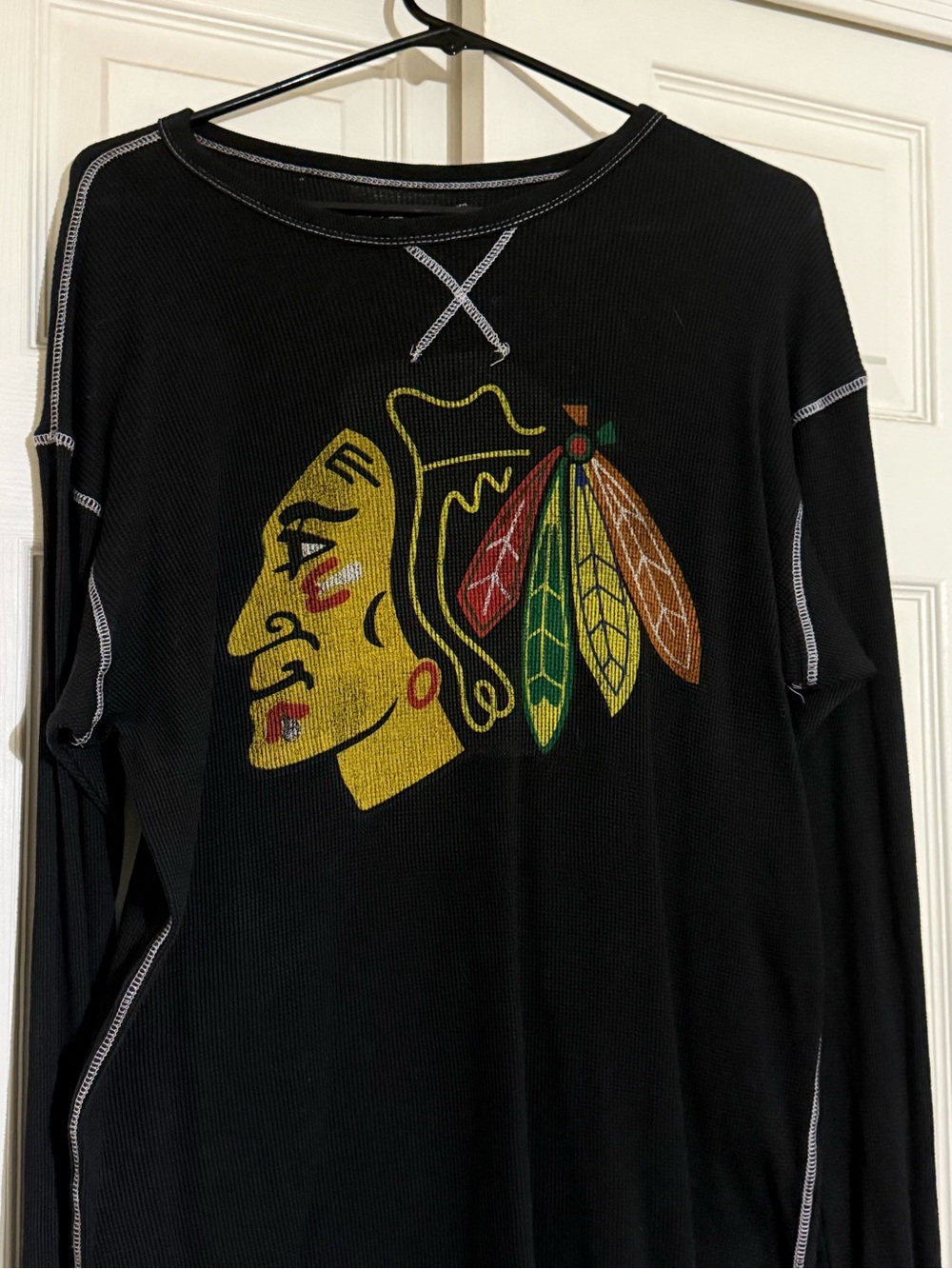 Vintage Retro Brand Chicago Blackhawks thermal waffle knit long sleeve